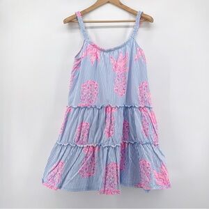 Lilly Pulitzer Blue Peri Rum Swizzle Loro Pineapple Stripe Swing Dress